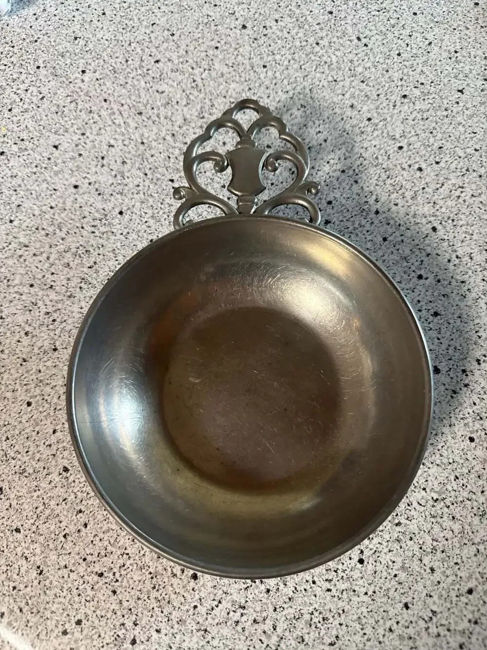 Royal Holland Daalderop KMD Pewter Porringer Bowl with Scroll Handle
